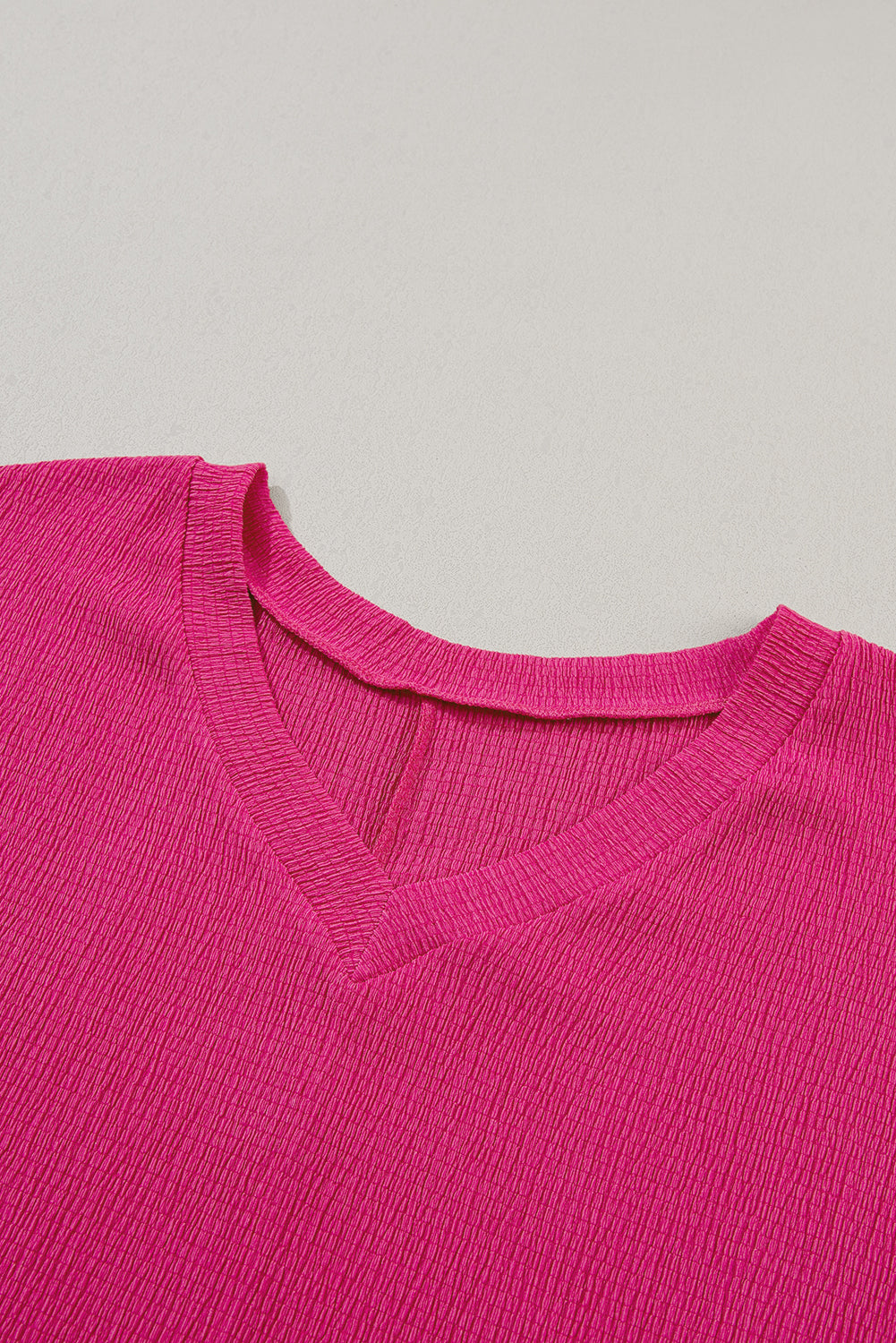 Pink Crinkled V Neck Wide Sleeve T-Shirt
