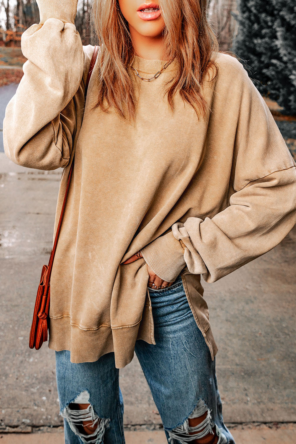 Ribbed Trim Oversized Sweatshirt