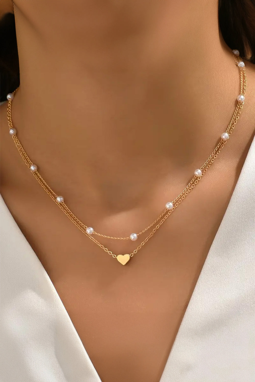 Gold Plated Heart & Pearl Necklace