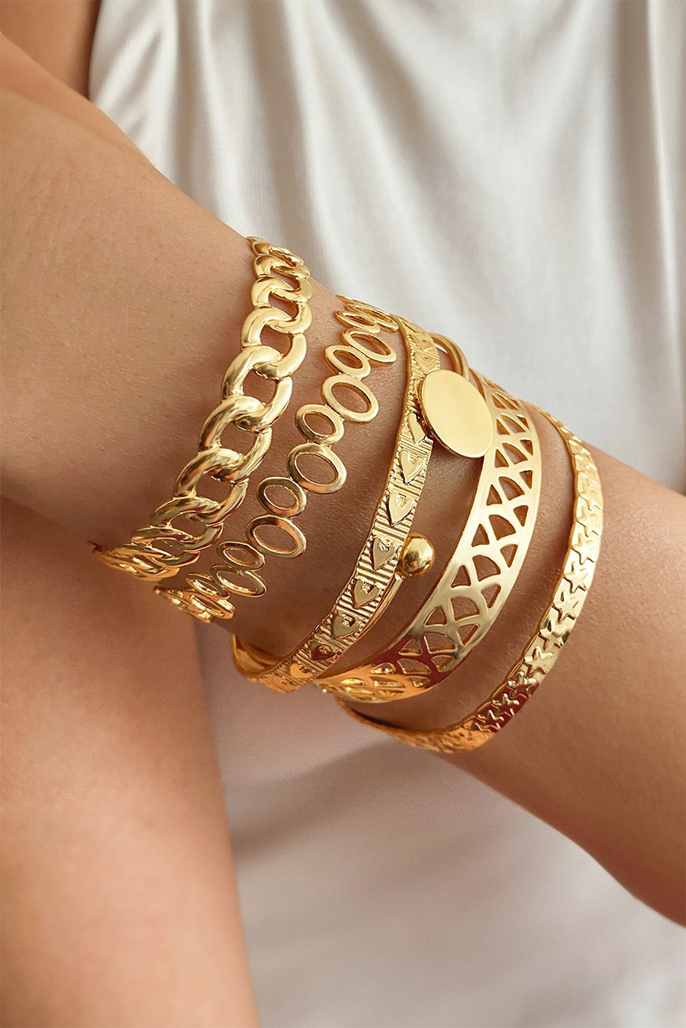 Gold Plated Heart 6 Piece Bangle Set