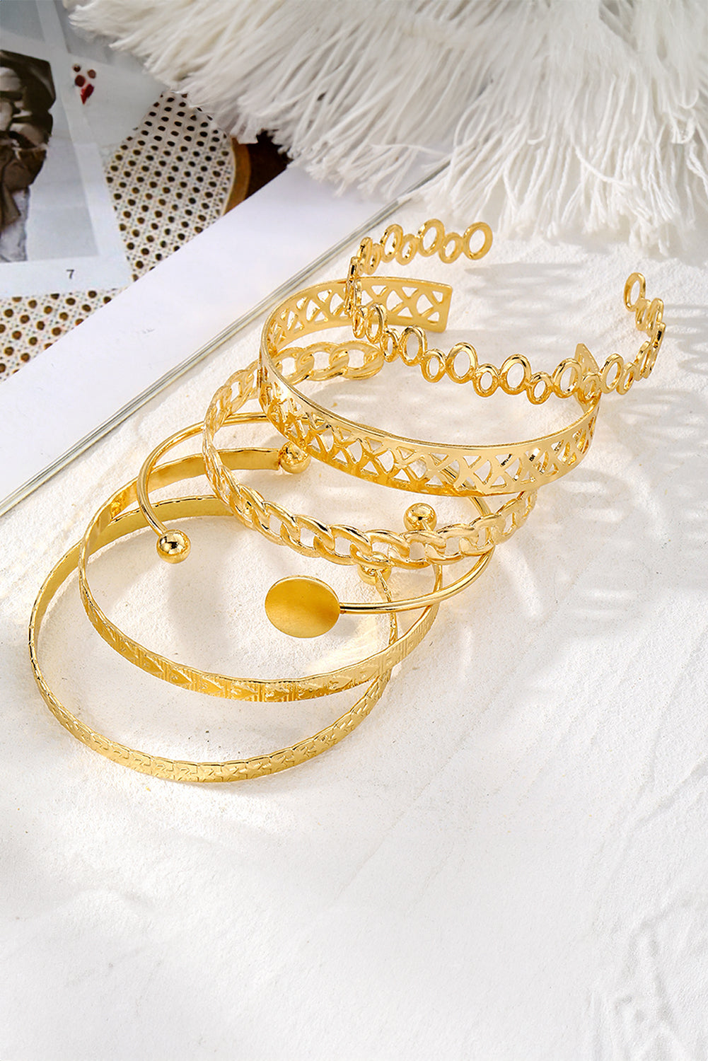 Gold Plated Heart 6 Piece Bangle Set