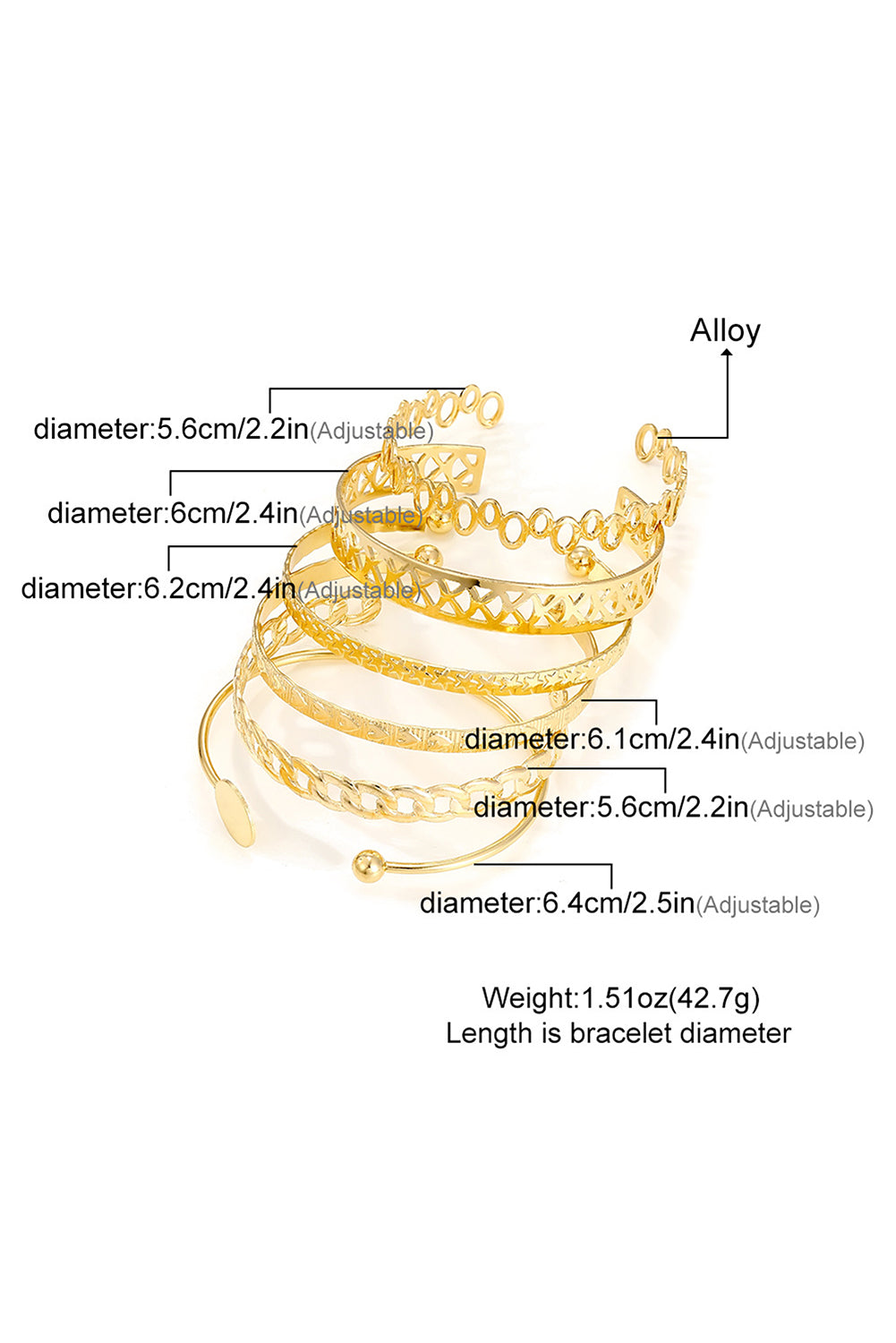 Gold Plated Heart 6 Piece Bangle Set