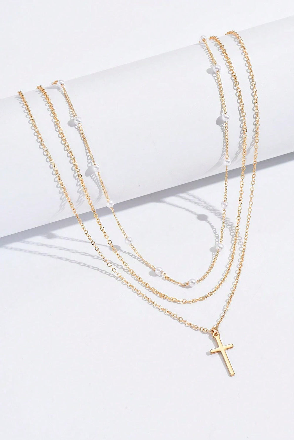 Gold Plated Cross & Pearl Necklace