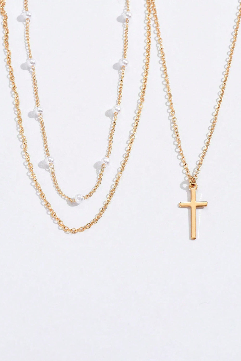Gold Plated Cross & Pearl Necklace
