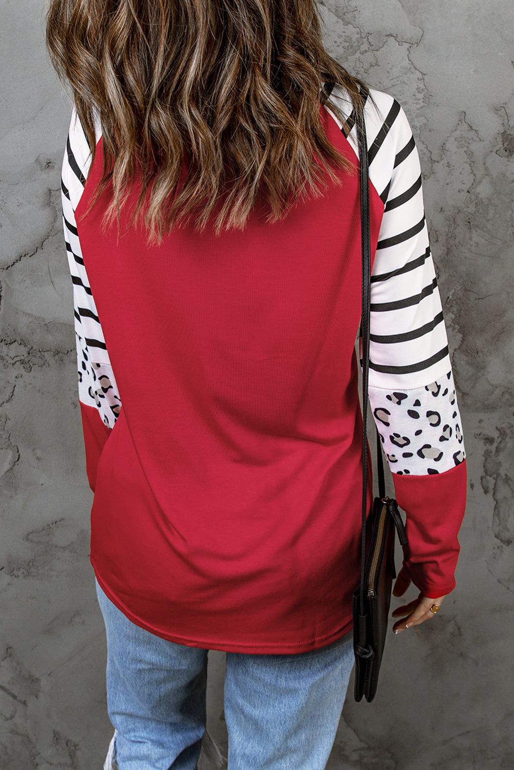Red Striped Animal Print Color block Long Sleeve Top