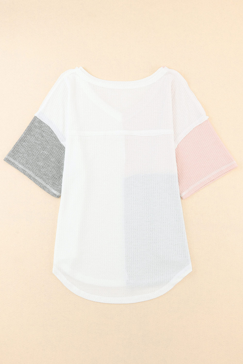 Multicolor Waffle Color block Wide Sleeve Oversized Top