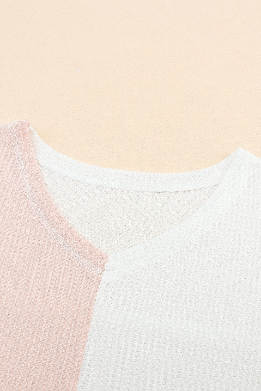 Multicolor Waffle Color block Wide Sleeve Oversized Top