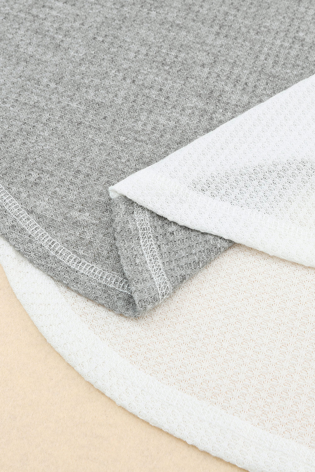 Multicolor Waffle Color block Wide Sleeve Oversized Top