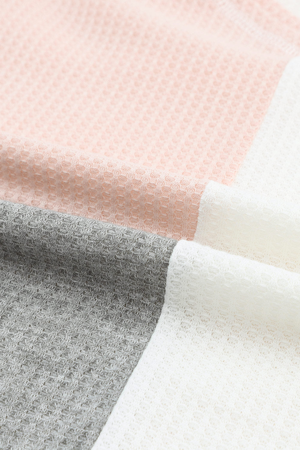 Multicolor Waffle Color block Wide Sleeve Oversized Top