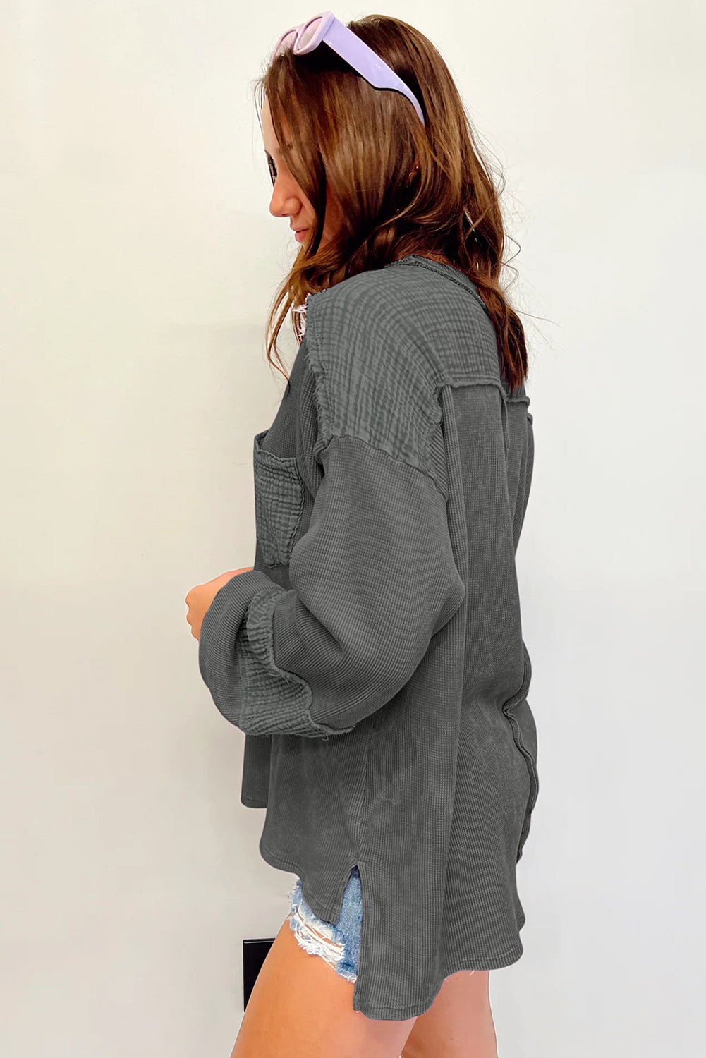 Gray Oversized Waffle Knit Top