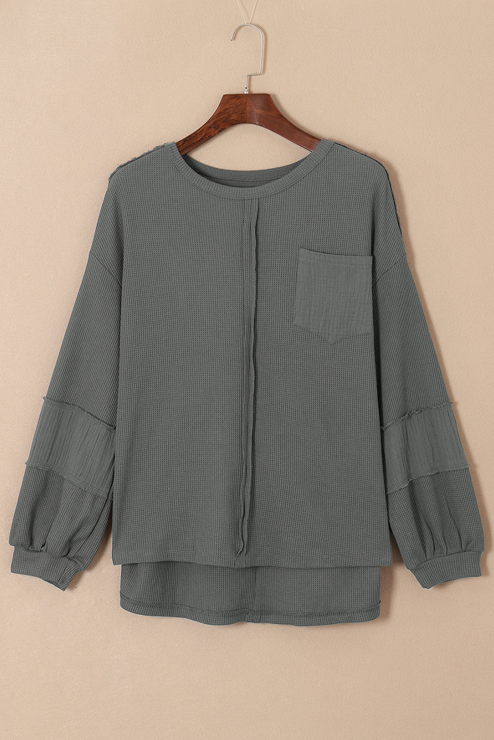 Gray Oversized Waffle Knit Top