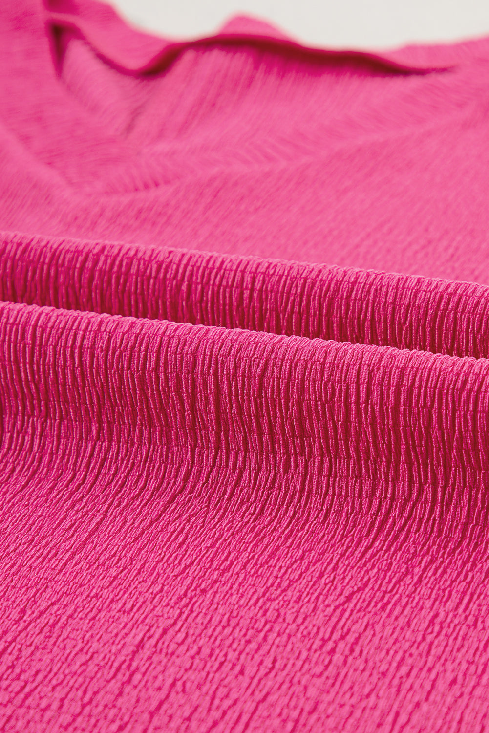Pink Crinkled V Neck Wide Sleeve T-Shirt