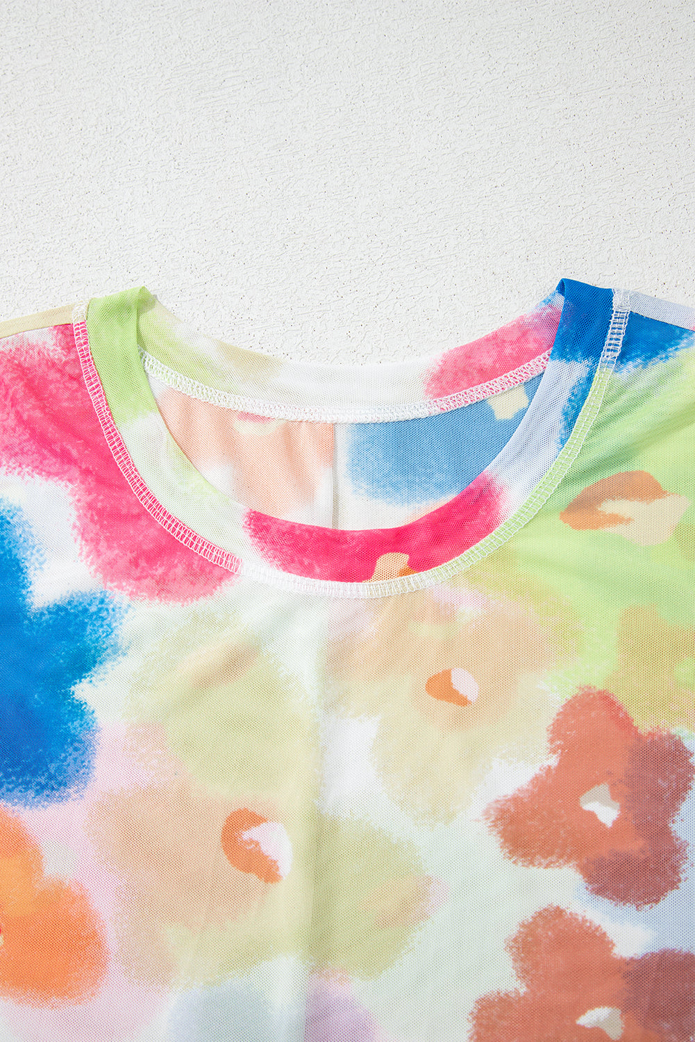 Floral Mesh Lettuce Trim Cropped T-Shirt