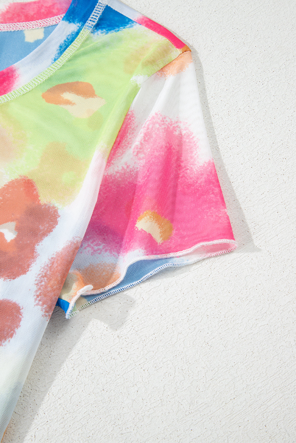 Floral Mesh Lettuce Trim Cropped T-Shirt