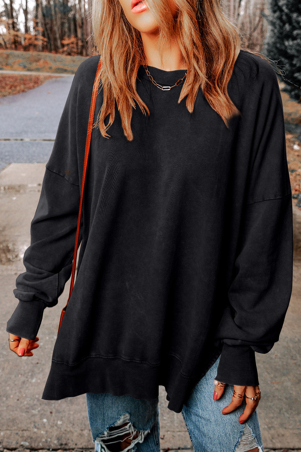 Ribbed Trim Oversized Sweatshirt