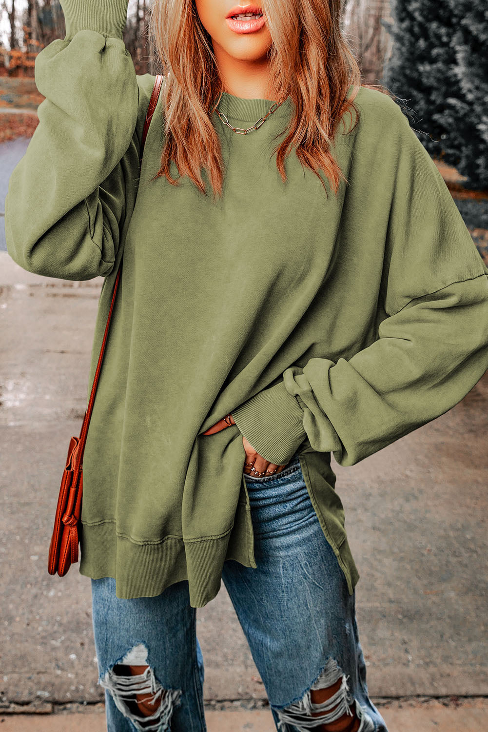 Ribbed Trim Oversized Sweatshirt