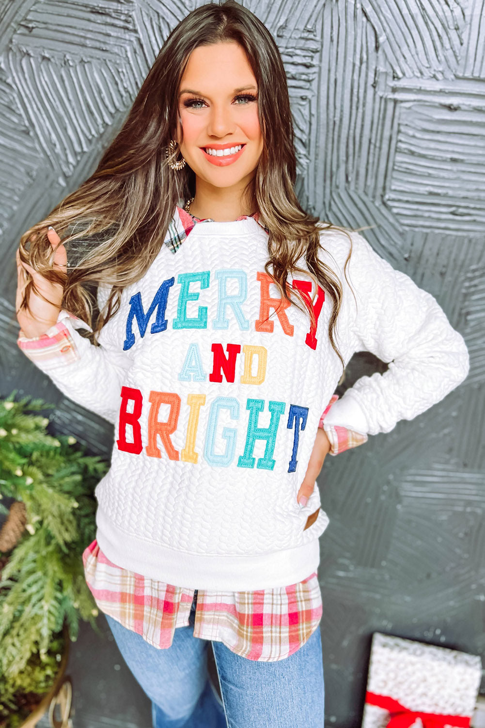 Merry And Bright Cable Knit Pullover Sweatshirt