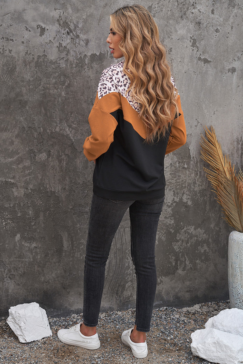 Chevron Leopard Quarter Zip Sweatshirt