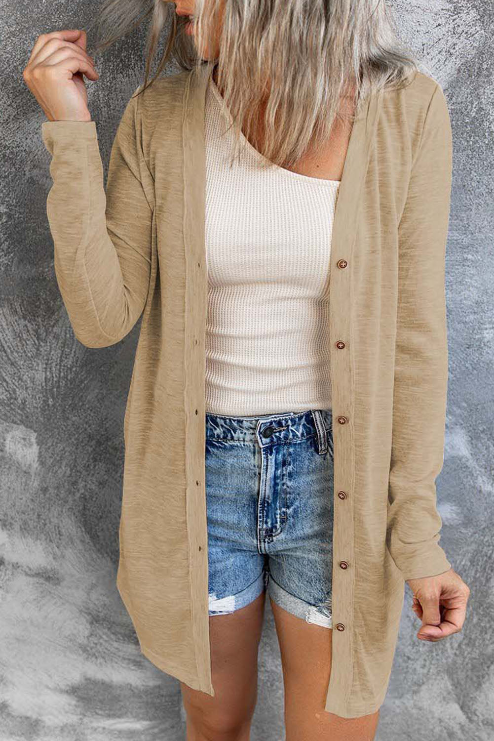 Solid Color Button Cardigan