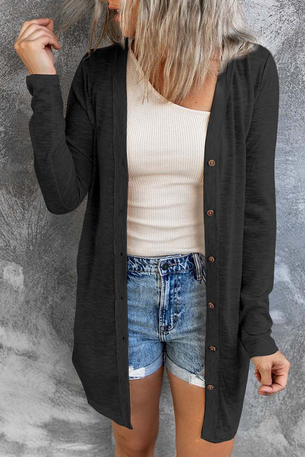 Solid Color Button Cardigan