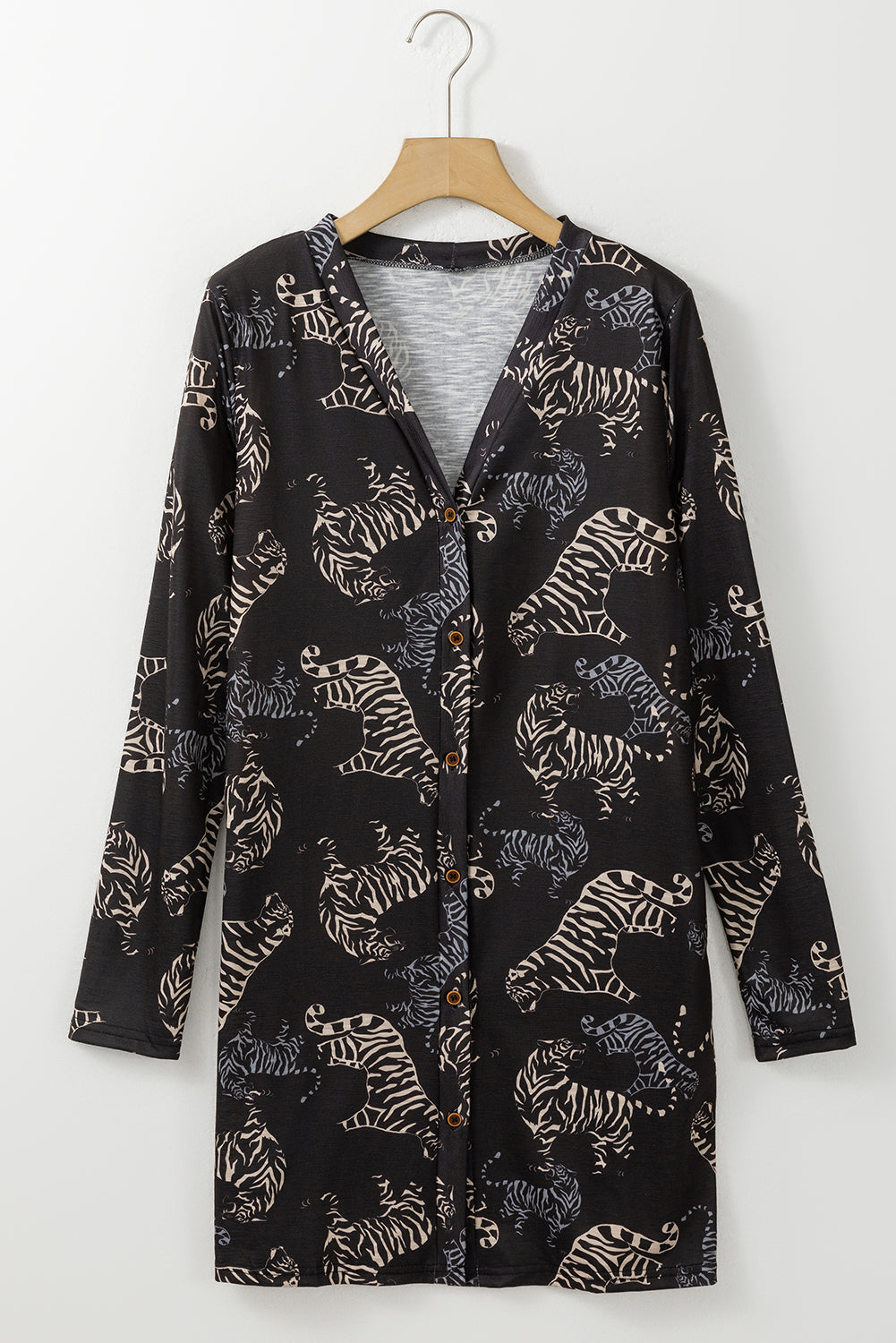 Black Tiger Print Button Front Cardigan