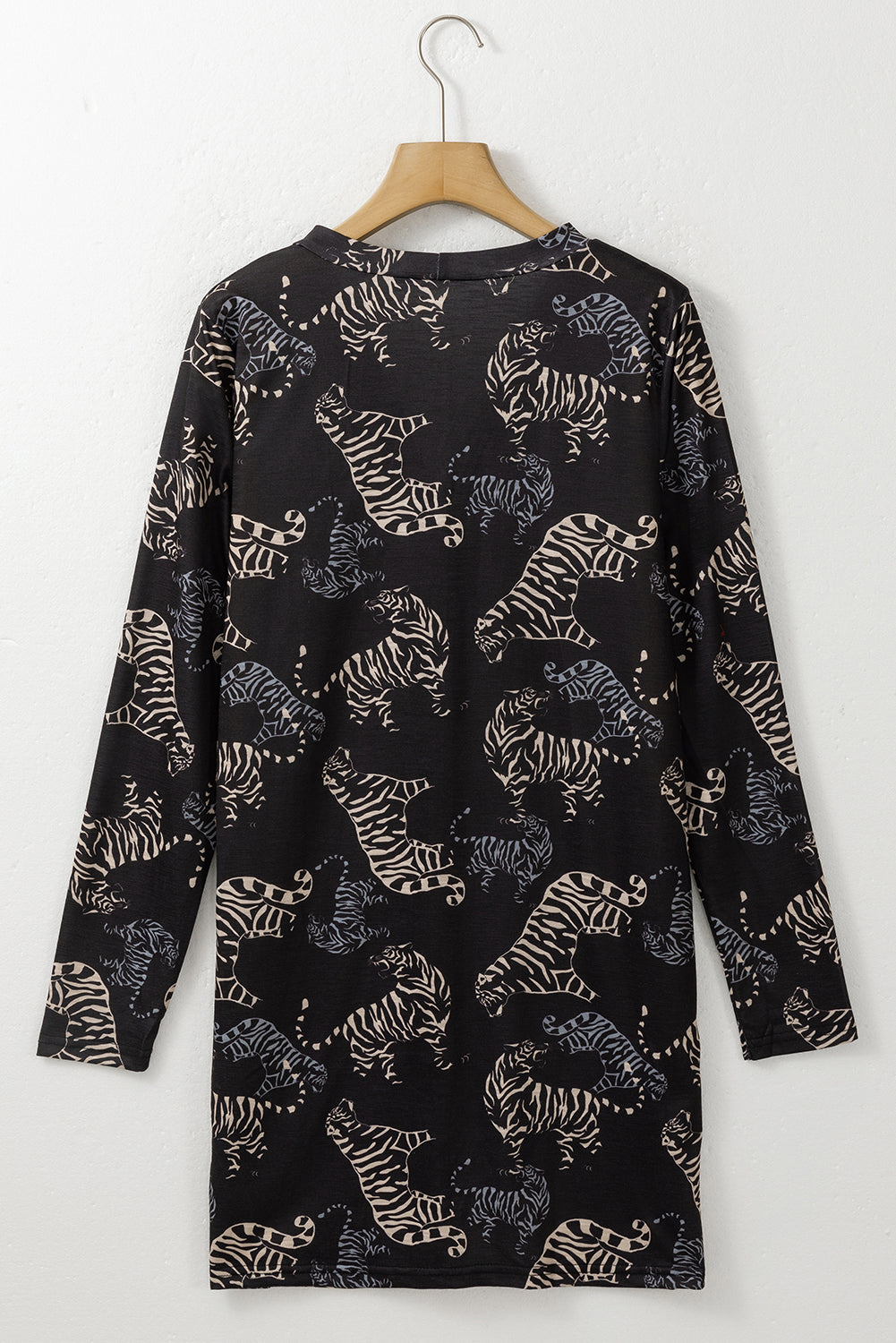 Black Tiger Print Button Front Cardigan