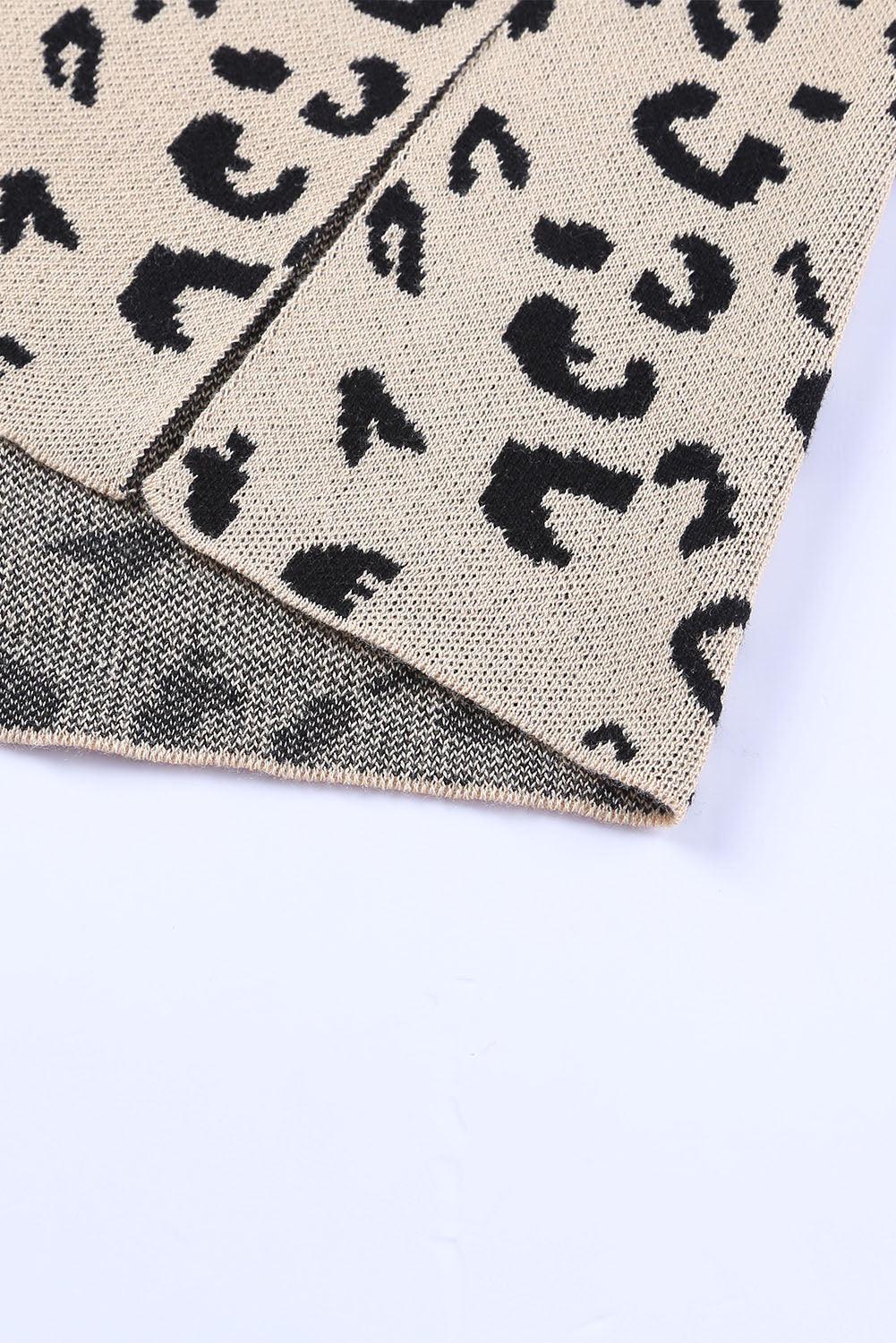 Tan Leopard High Neck Side Slit Oversized Sweater