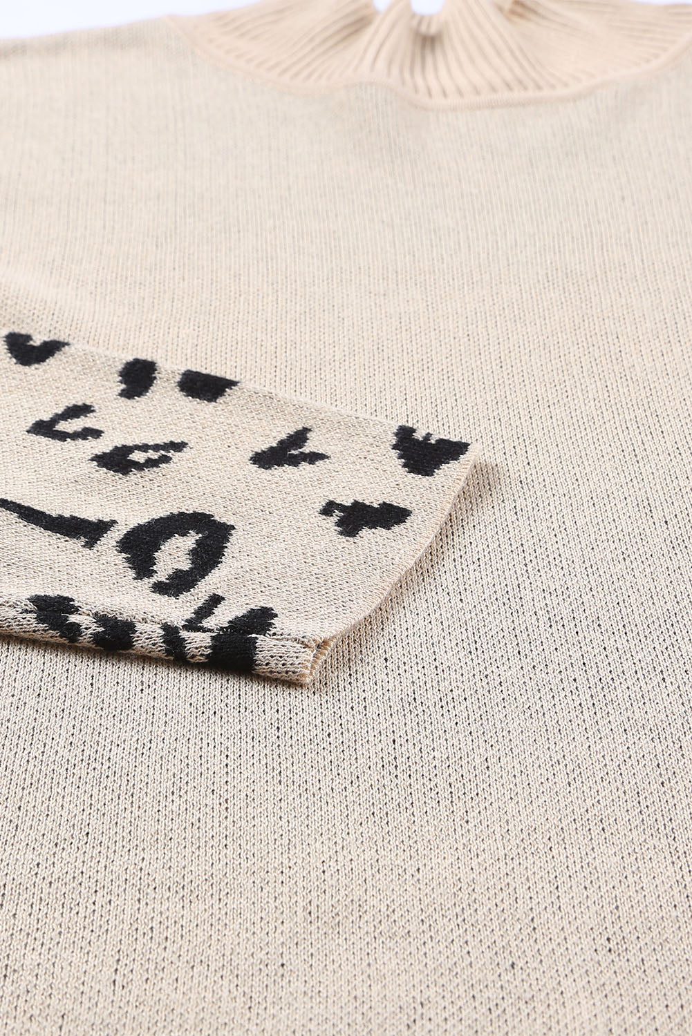 Tan Leopard High Neck Side Slit Oversized Sweater