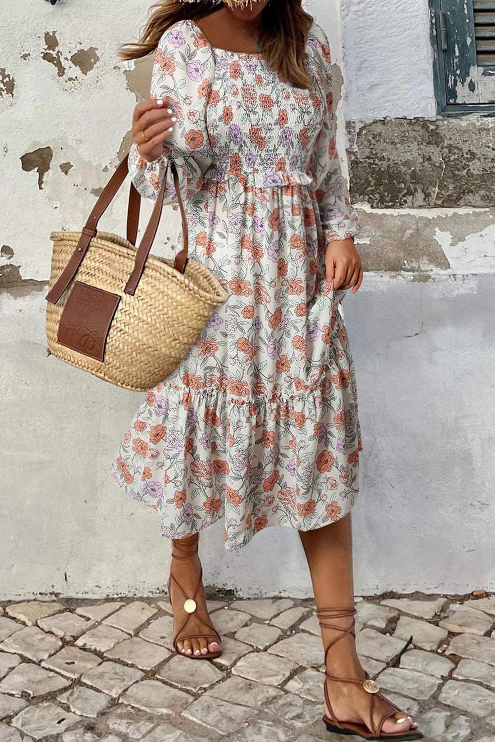 Floral Long Sleeve Pocketed Dress