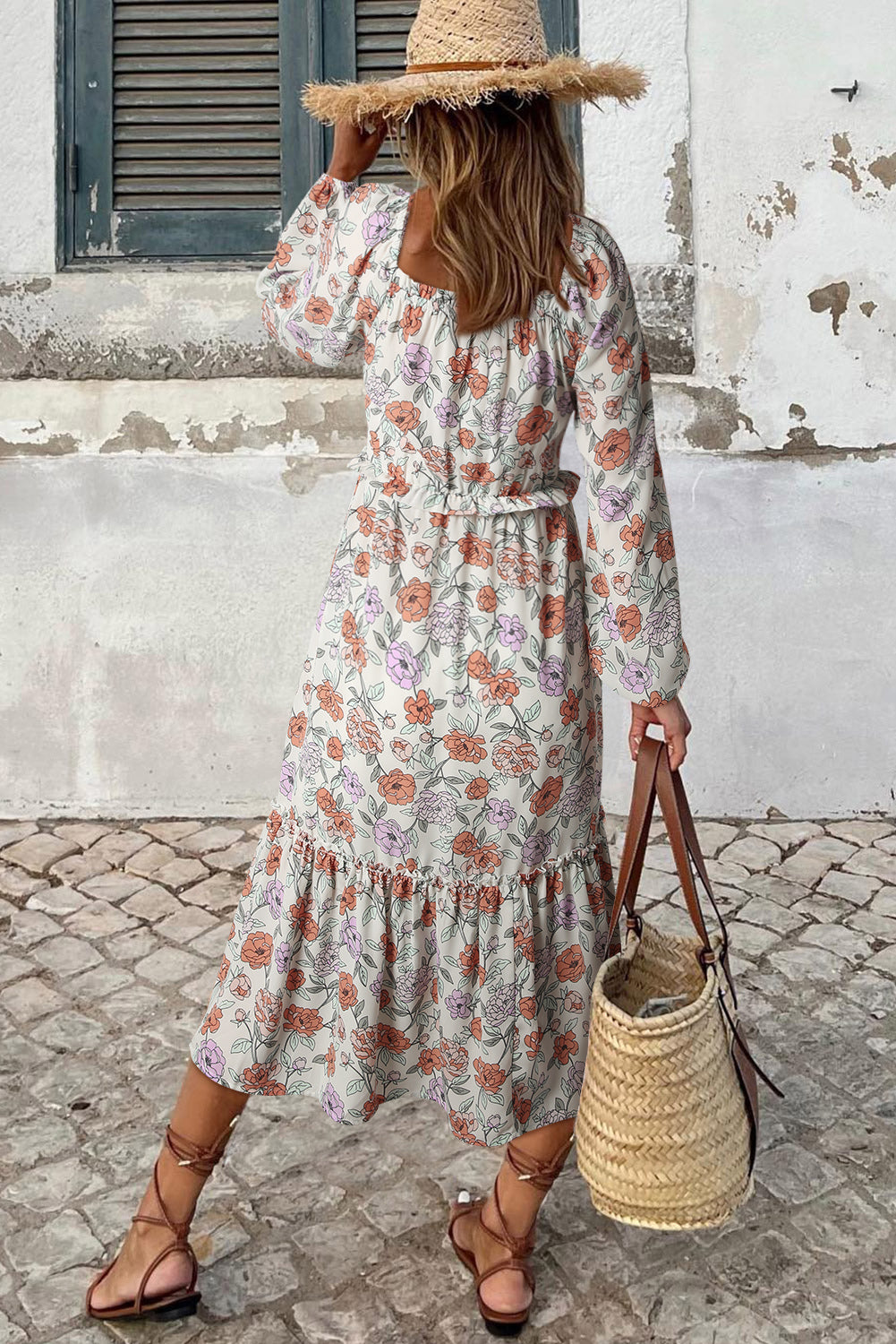 Floral Long Sleeve Pocketed Dress