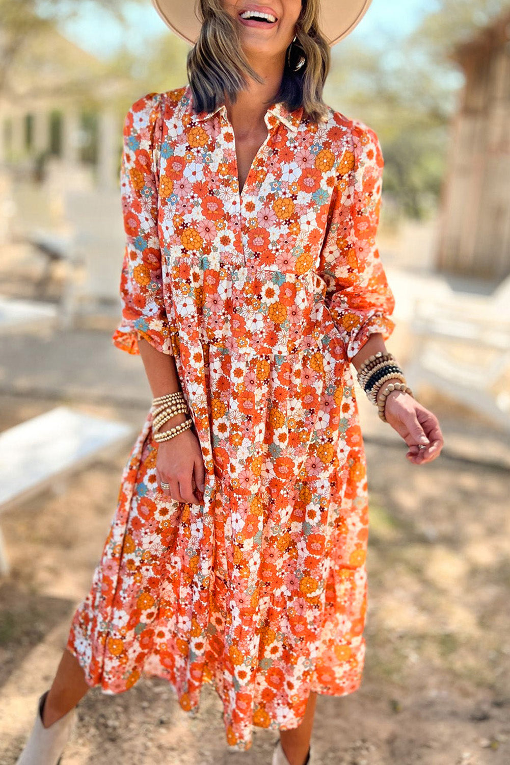 Multicolor Boho Floral Ruffled Dress