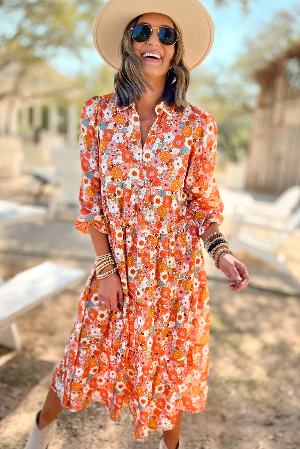 Multicolor Boho Floral Ruffled Dress