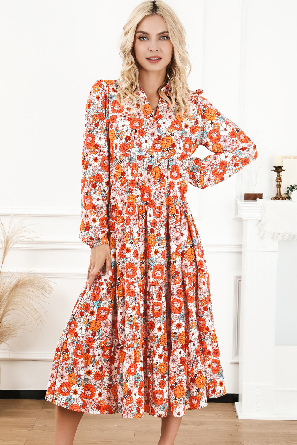 Multicolor Boho Floral Ruffled Dress