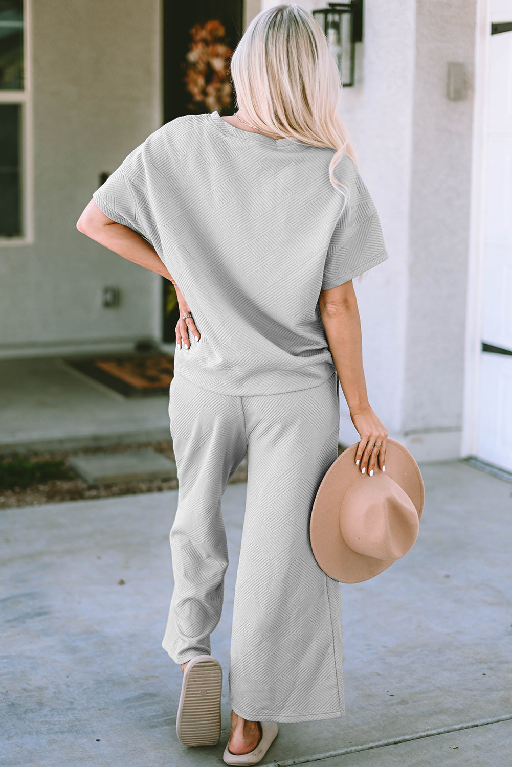 Textured Loose Fit T-Shirt and Drawstring Pants Set