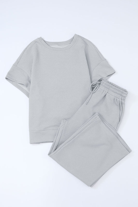 Textured Loose Fit T-Shirt and Drawstring Pants Set