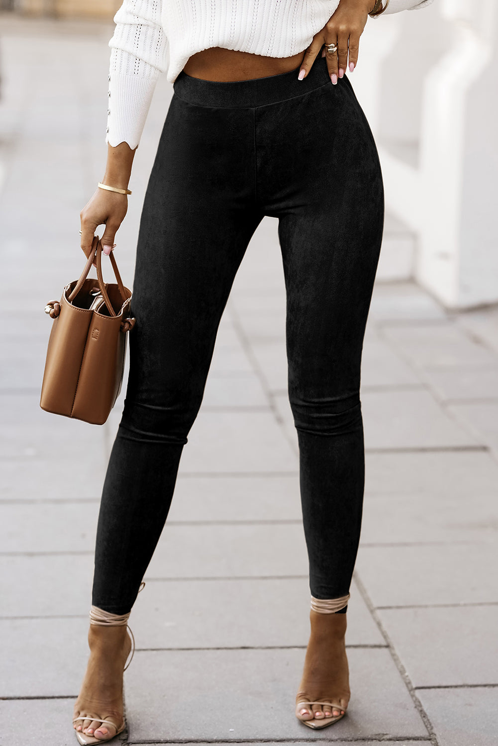 Black High Waist Faux Suede Leggings