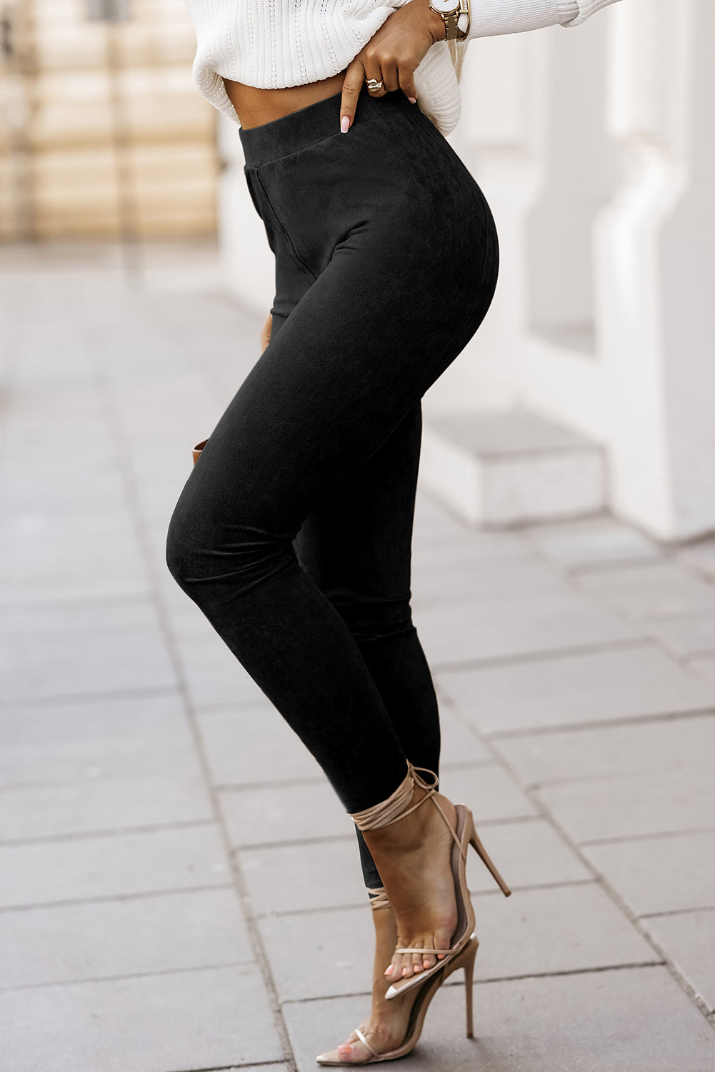 Black High Waist Faux Suede Leggings