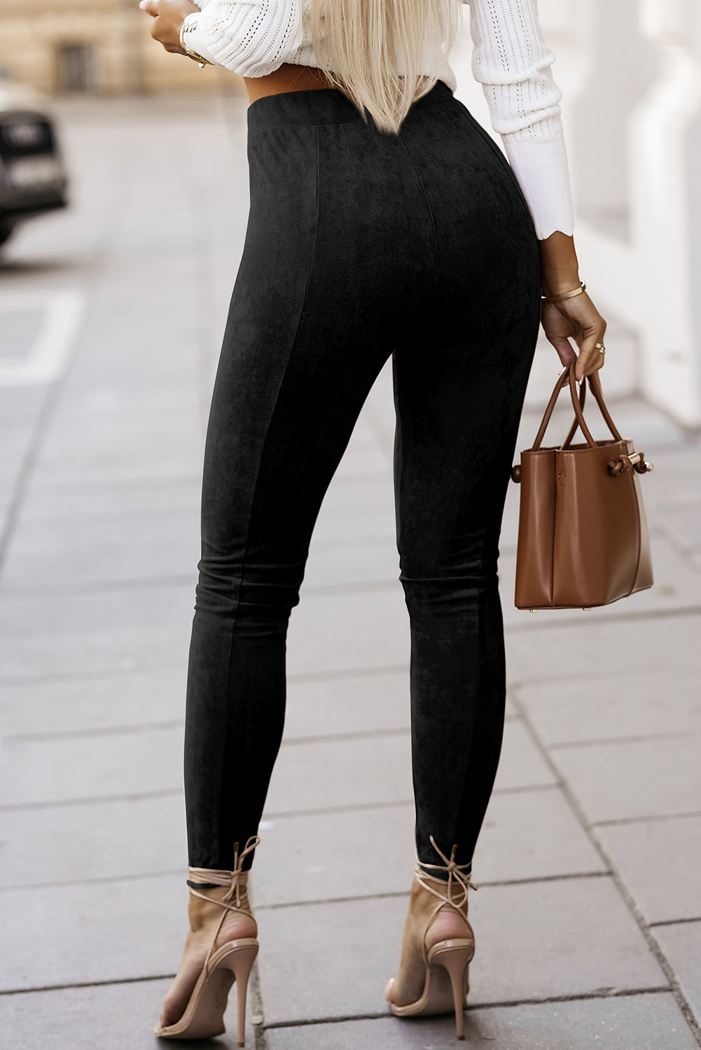 Black High Waist Faux Suede Leggings