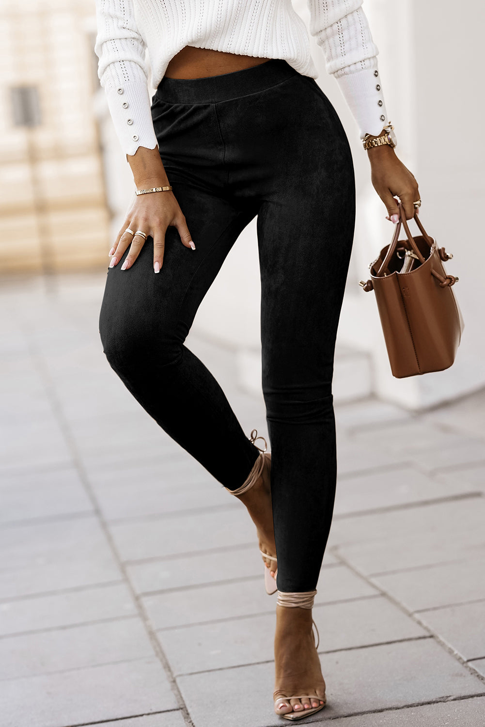 Black High Waist Faux Suede Leggings