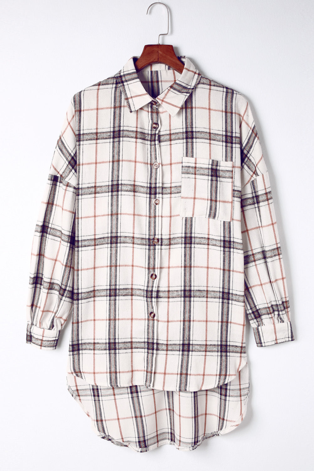 White Oversized Plaid Flannel Shacket